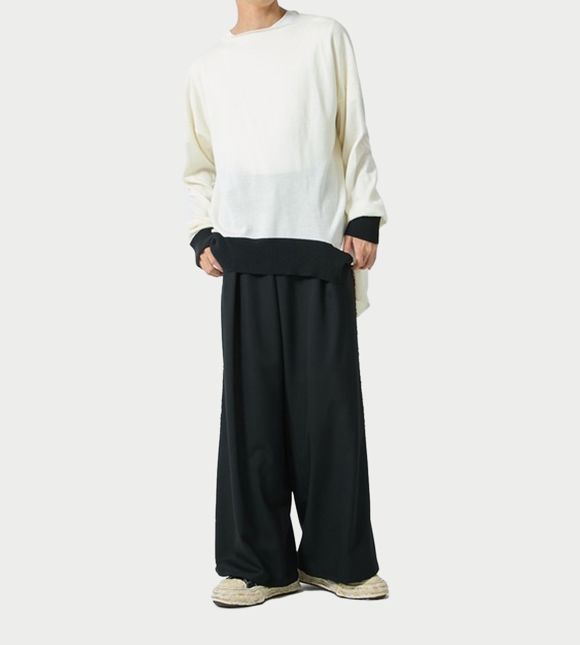 SULVAM - Ribbed Hem Broken Knit White