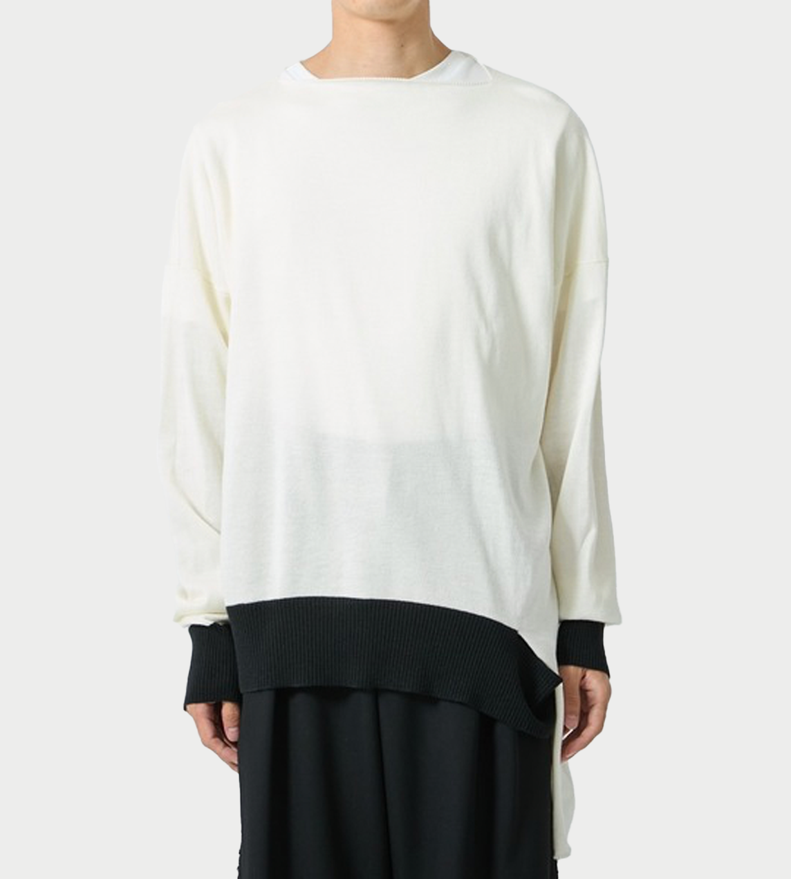 SULVAM - Ribbed Hem Broken Knit White