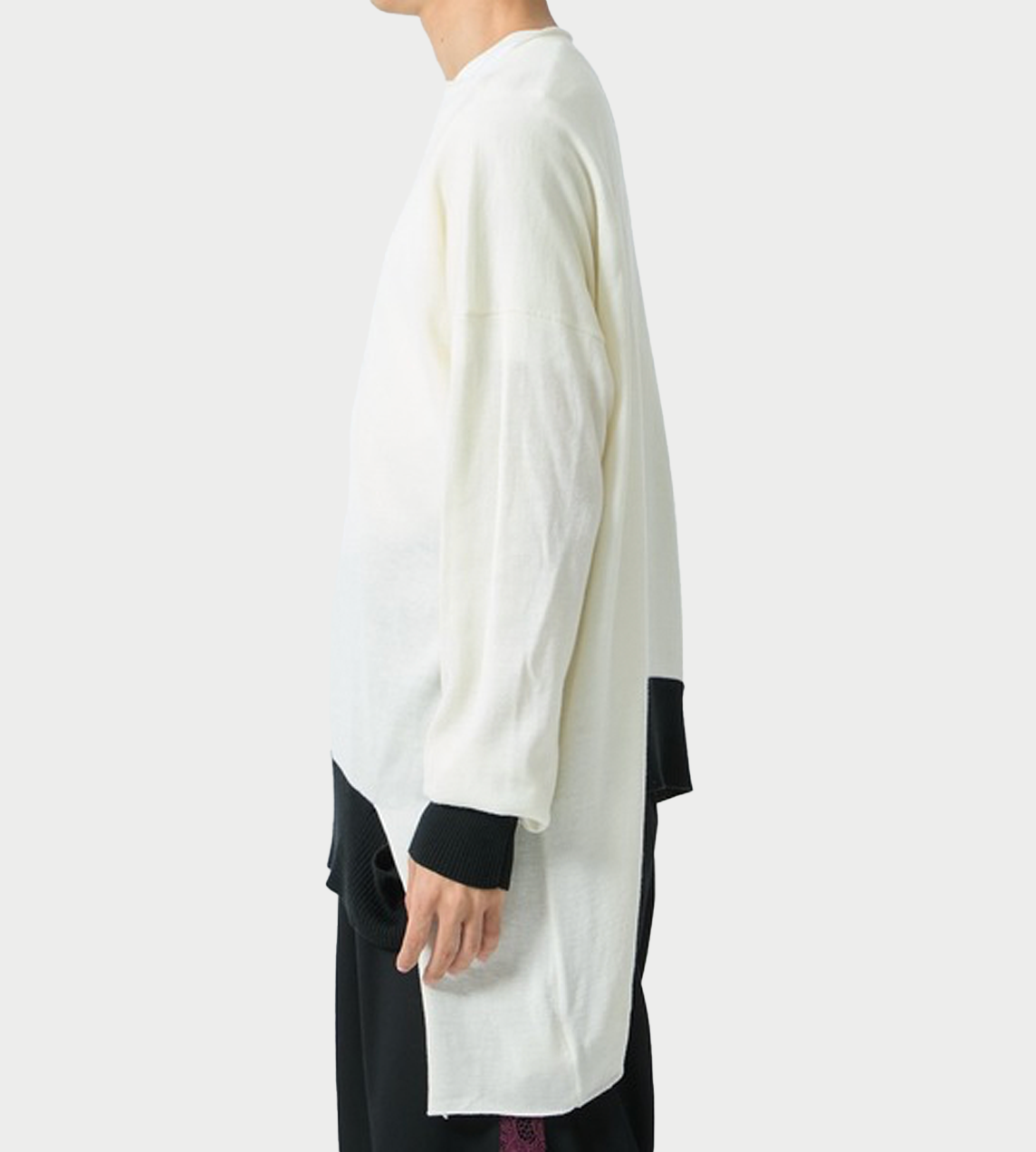 SULVAM - Ribbed Hem Broken Knit White
