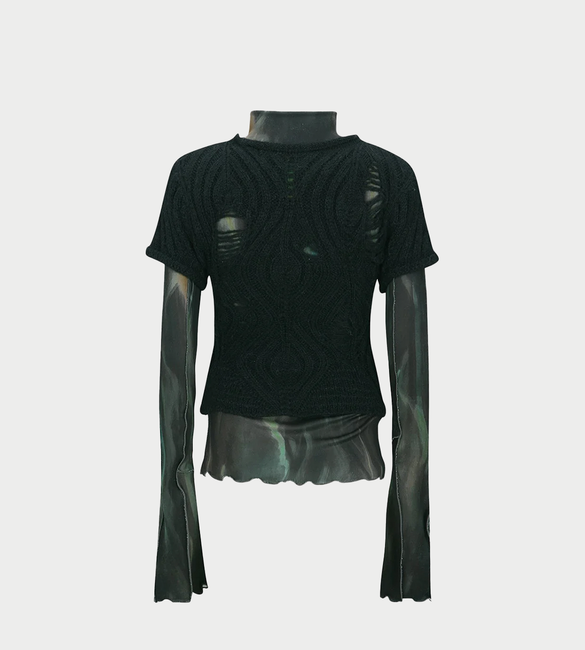 Cap Sleeve Sweater Layered Top Blk