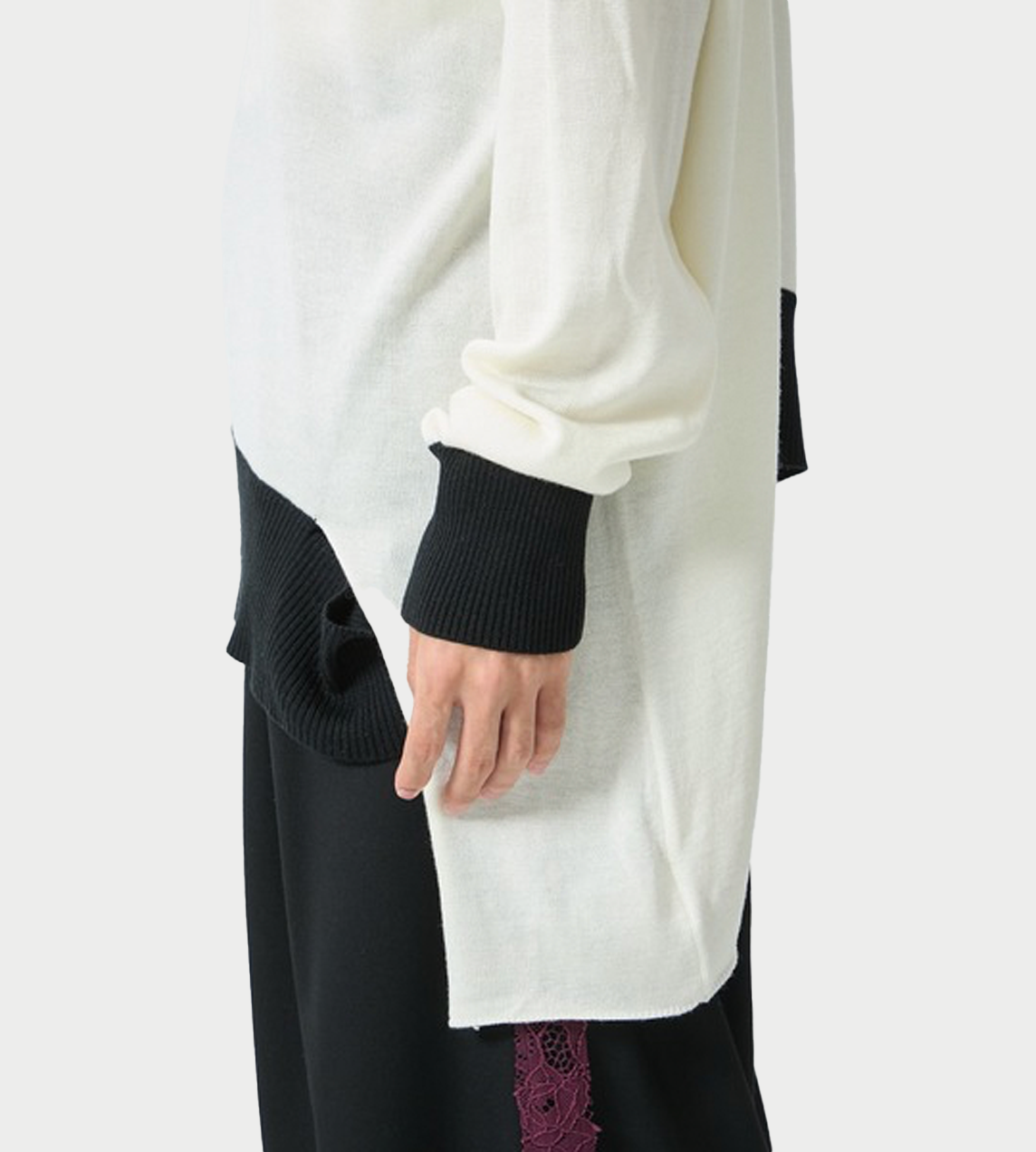 SULVAM - Ribbed Hem Broken Knit White