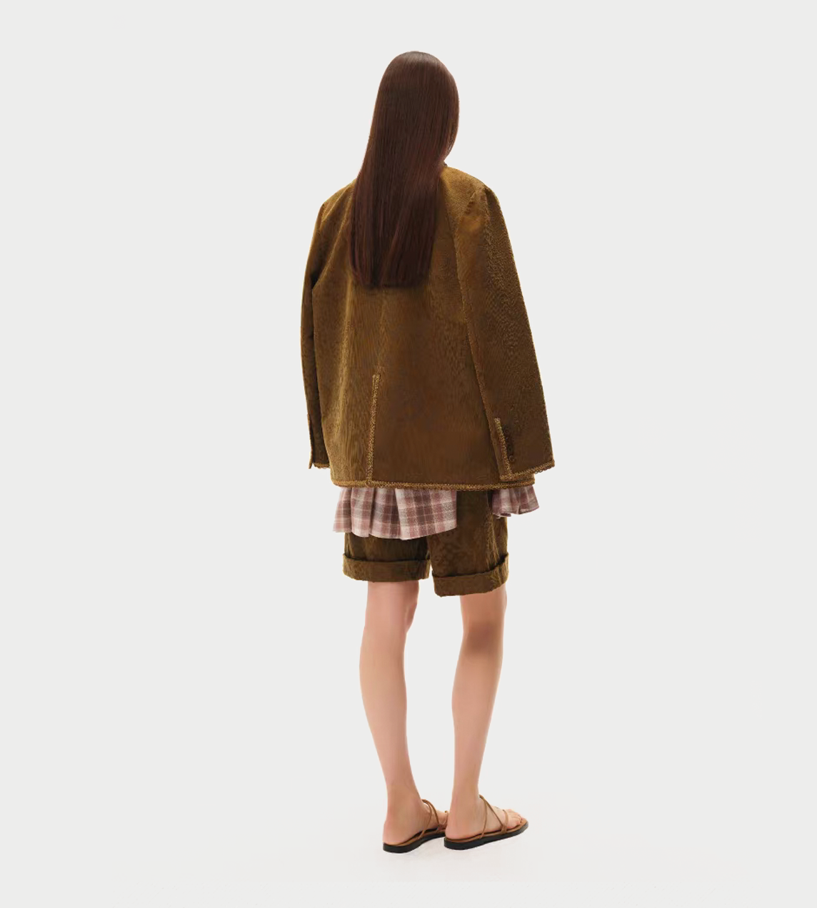 INTO THE EAST - Velvet Floral Ribbon Edge Coat Olive Yellow