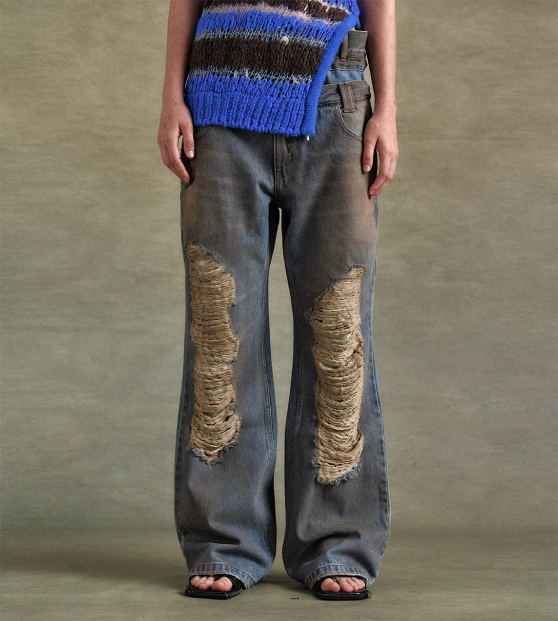 ANDERSSON BELL - Vintage Spray Double-waist Jeans Blue