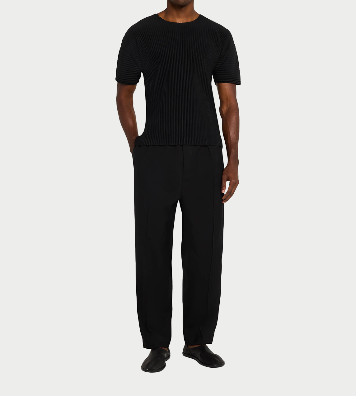 Basic Pleated Short Sleeve T-shirt Black