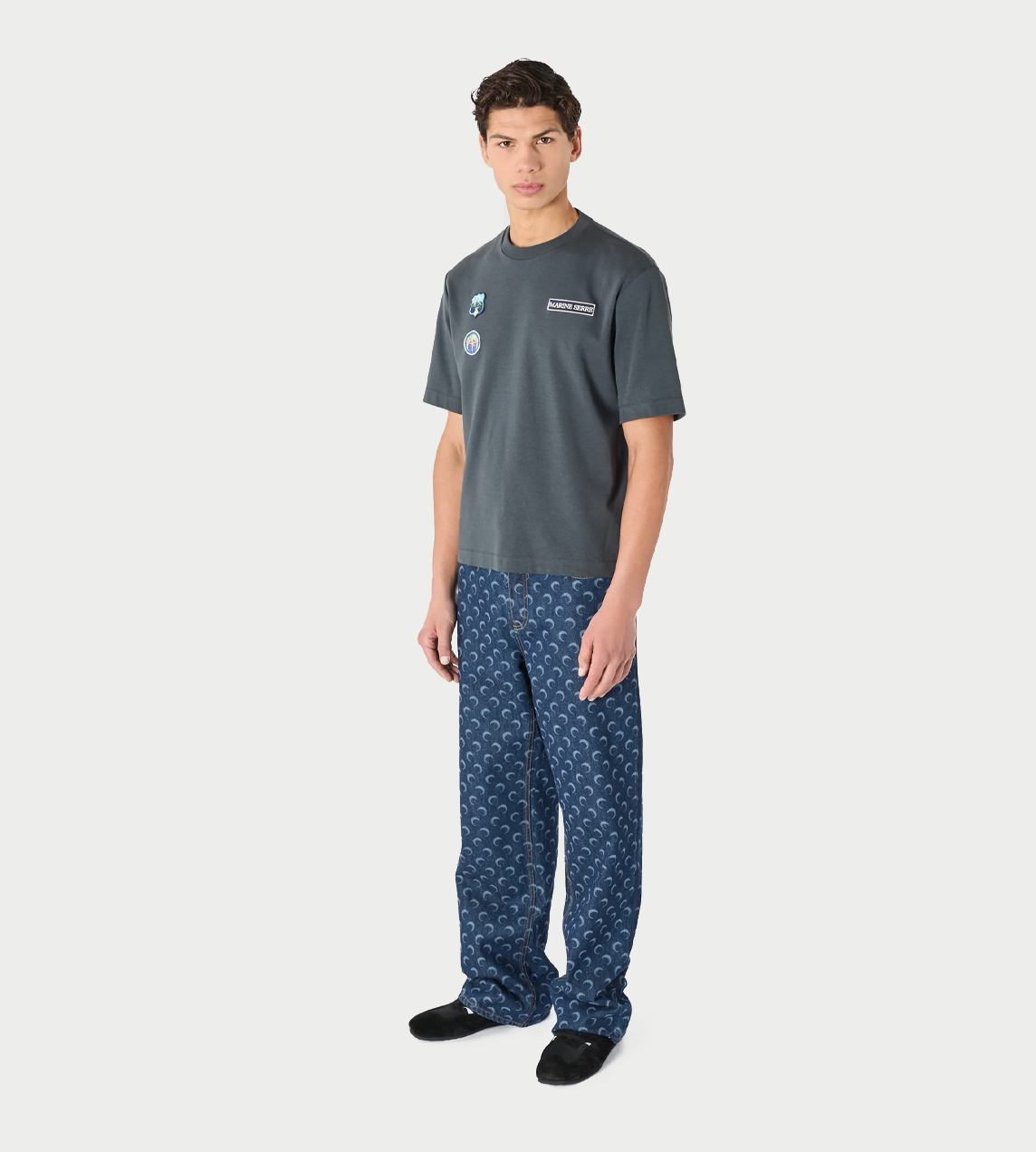 MARINE SERRE - Scout Patches Crewneck T-Shirt Blue