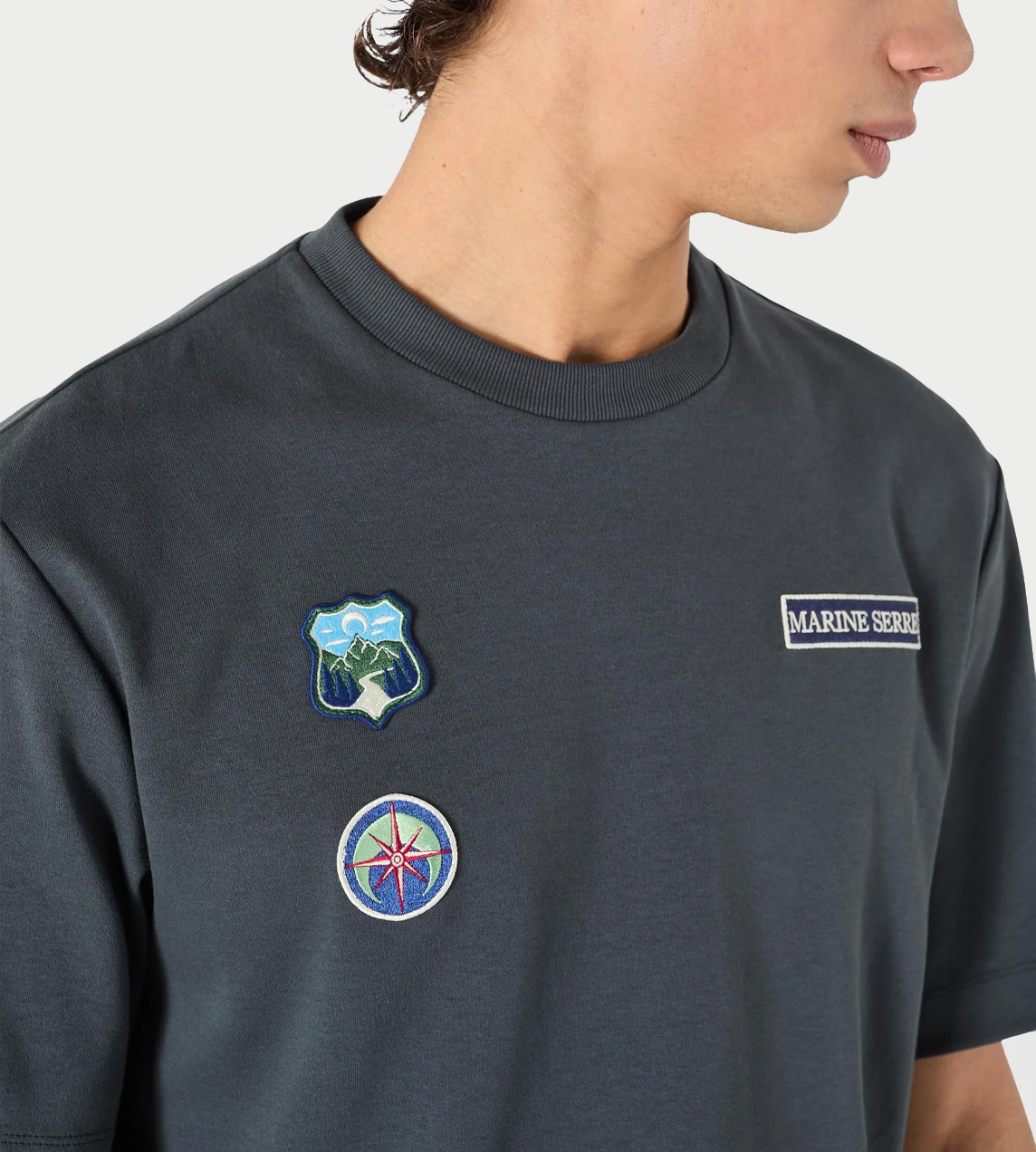 MARINE SERRE - Scout Patches Crewneck T-Shirt Blue