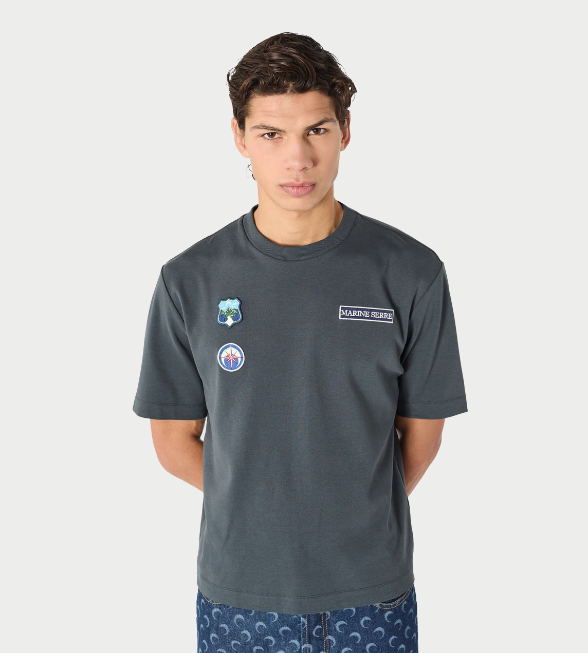 MARINE SERRE - Scout Patches Crewneck T-Shirt Blue