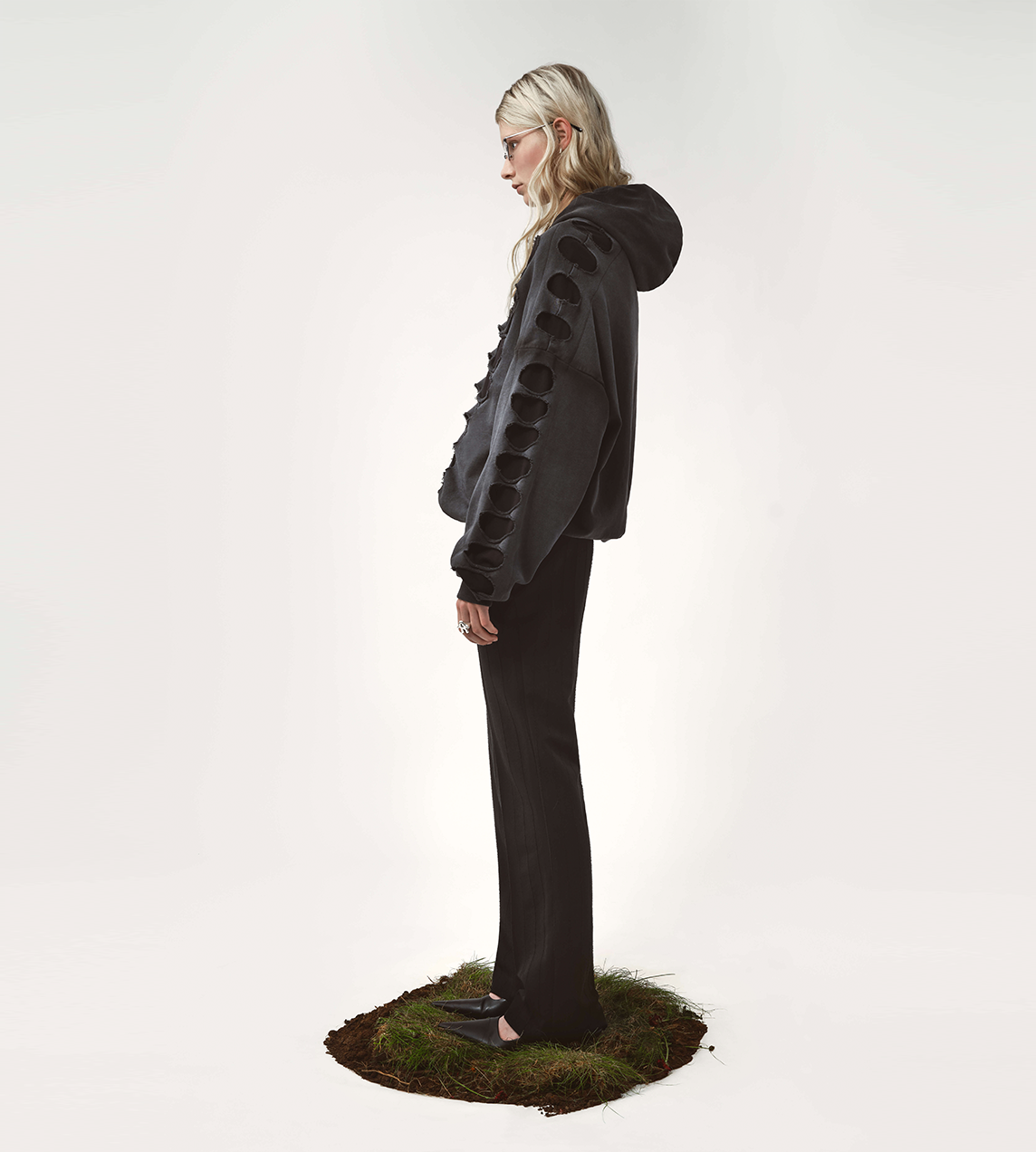 Tim Shoulderless Zip Hoodie Cut-out Blk