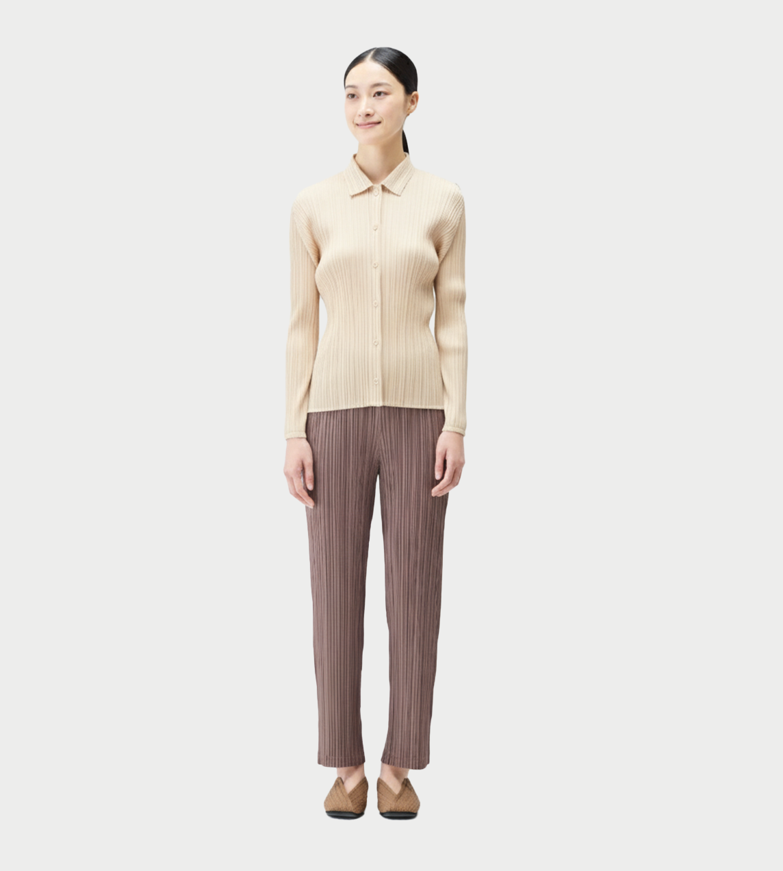 PLEATS PLEASE ISSEY MIYAKE - Button-up Pleated Shirt Cream