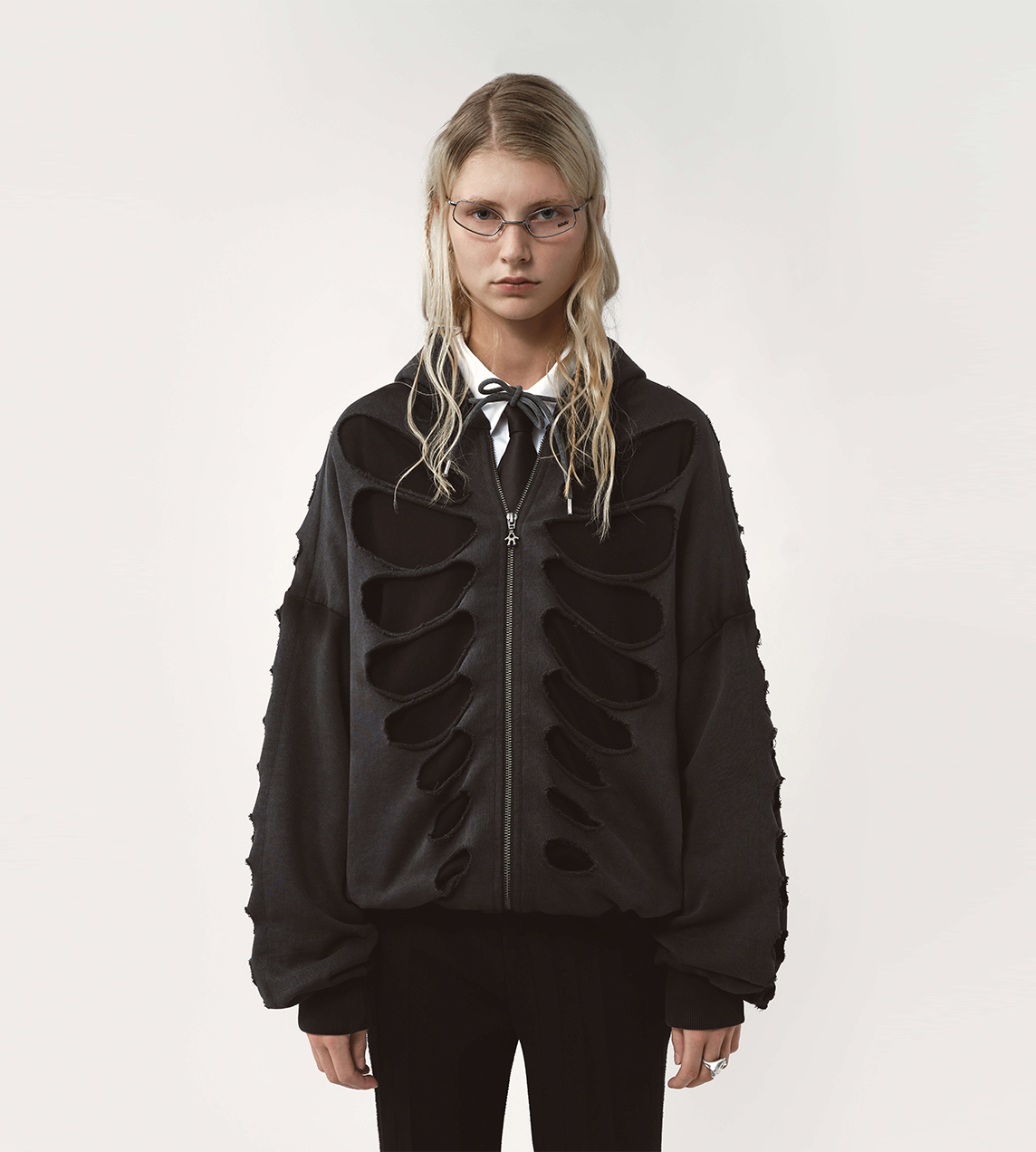 Tim Shoulderless Zip Hoodie Cut-out Blk