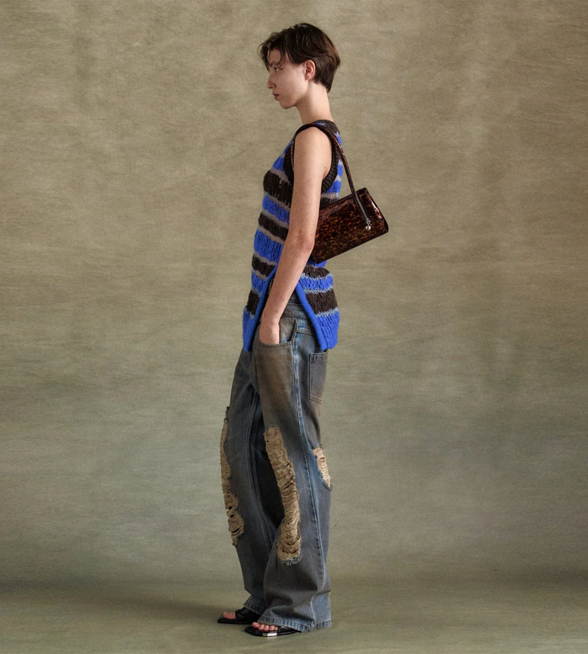 ANDERSSON BELL - Vintage Spray Double-waist Jeans Blue