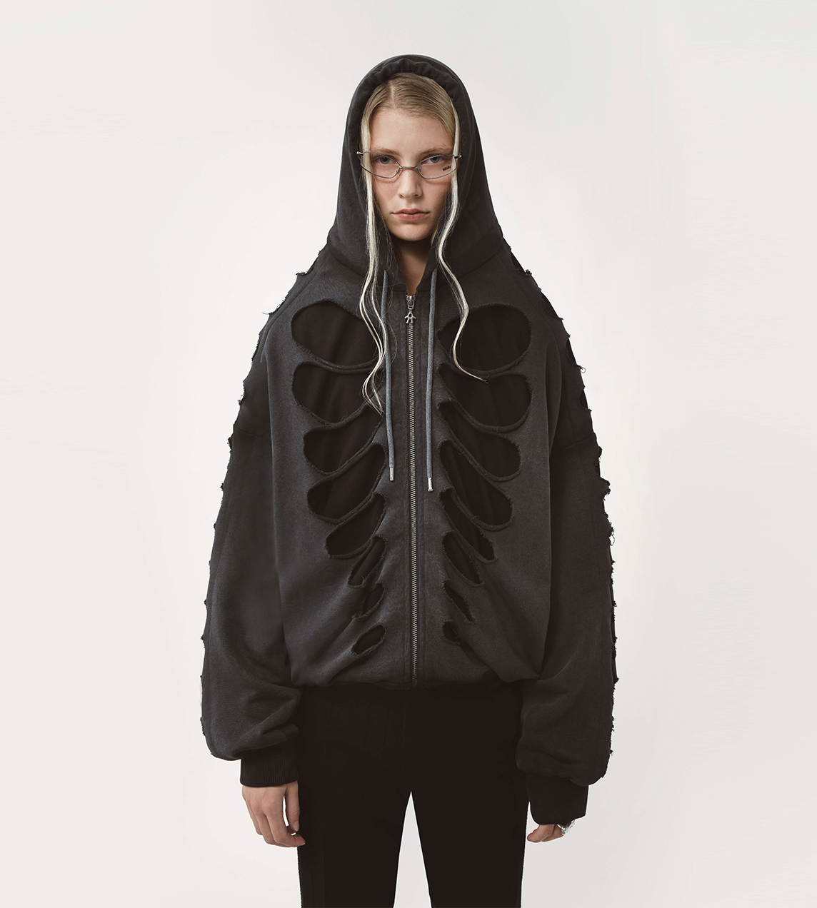 Tim Shoulderless Zip Hoodie Cut-out Blk