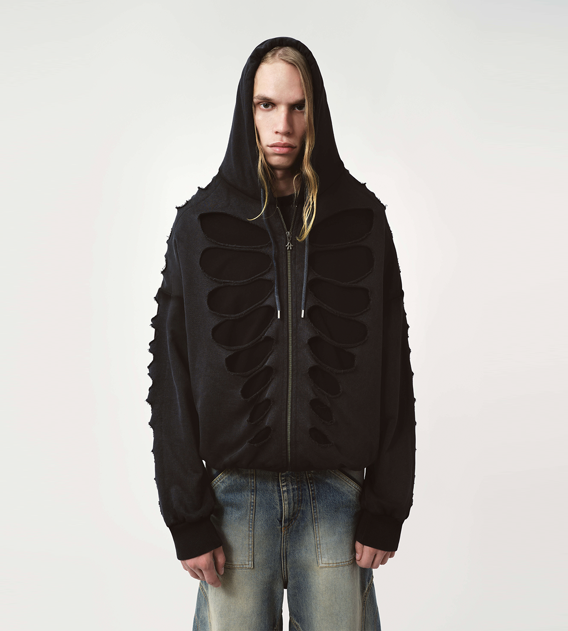 Tim Shoulderless Zip Hoodie Cut-out Blk