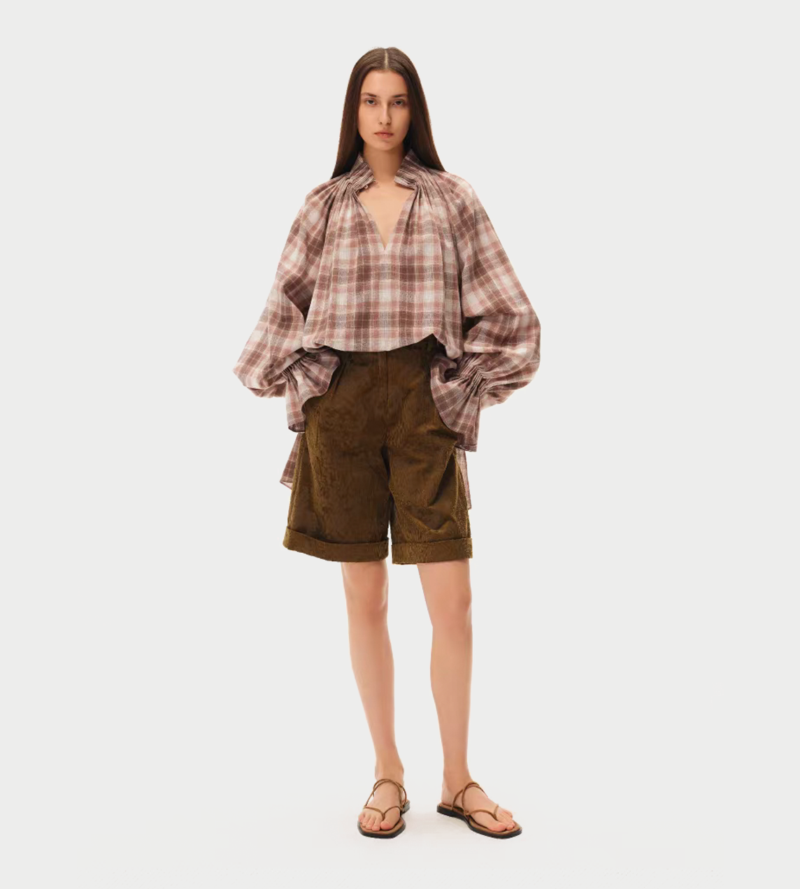 INTO THE EAST - Velvet Floral Stand Shorts Olive Yellow