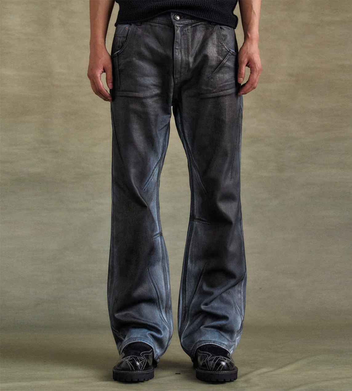 ANDERSSON BELL - Dirty Spray Washed Wide-leg Jeans Blue