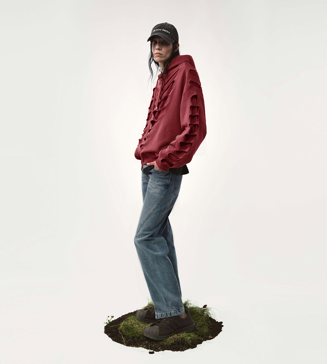 AVAVAV - Tim Shoulderless Zip Hoodie Cut-out Red