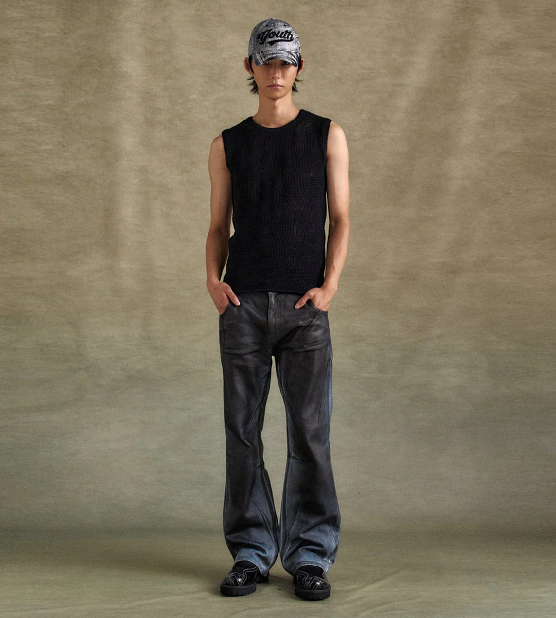 ANDERSSON BELL - Dirty Spray Washed Wide-leg Jeans Blue