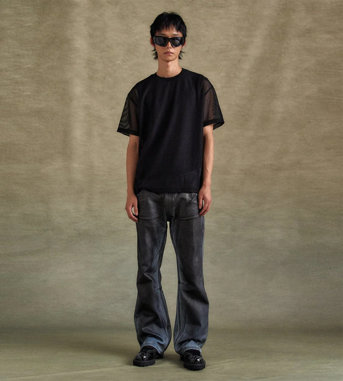 ANDERSSON BELL - Dirty Spray Washed Wide-leg Jeans Blue