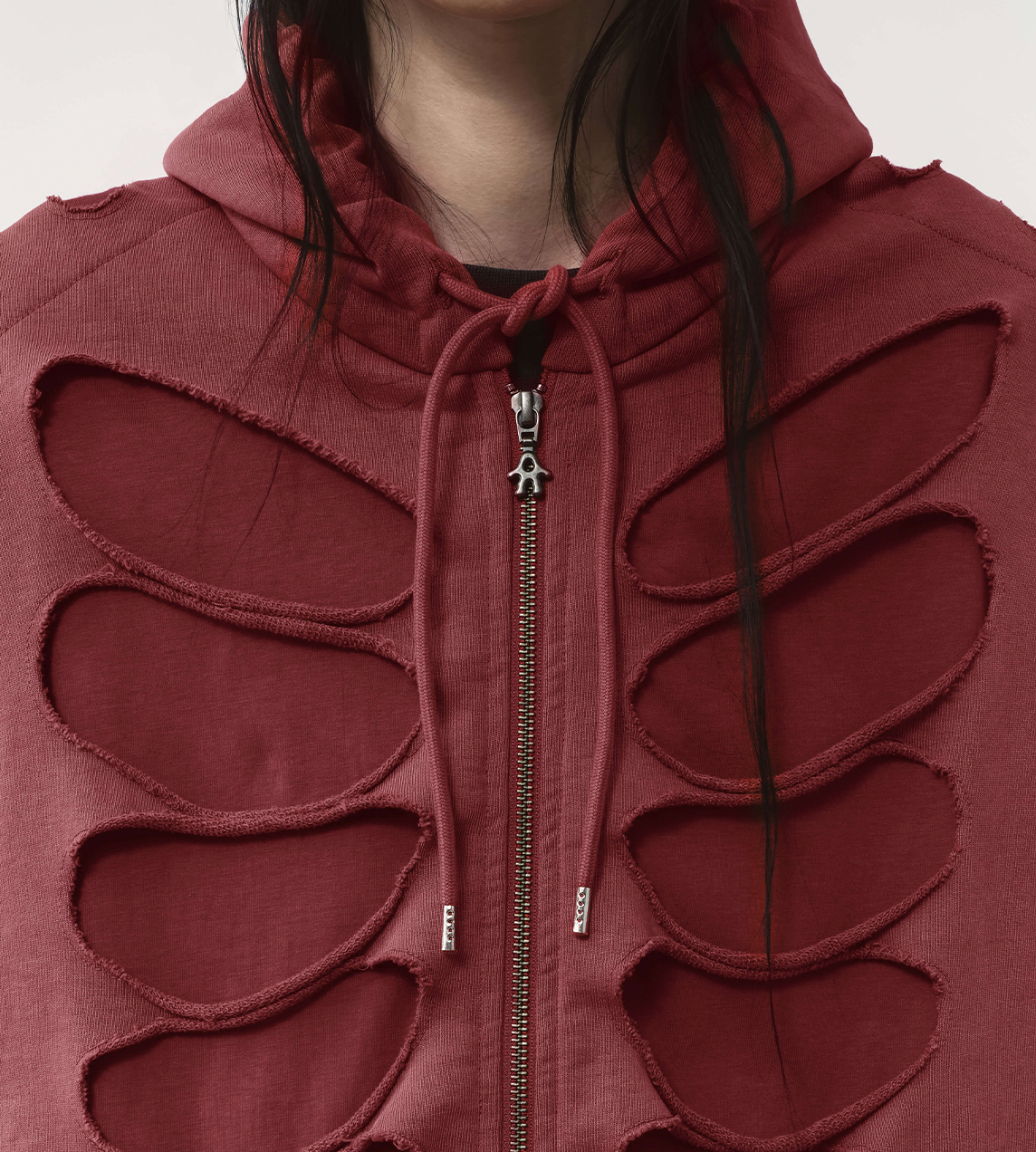 Tim Shoulderless Zip Hoodie Cut-out Red