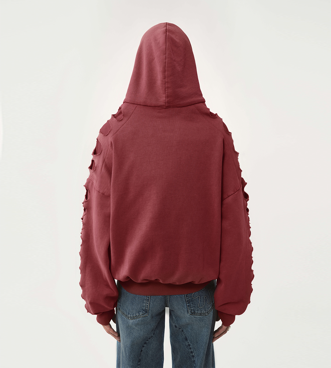 Tim Shoulderless Zip Hoodie Cut-out Red