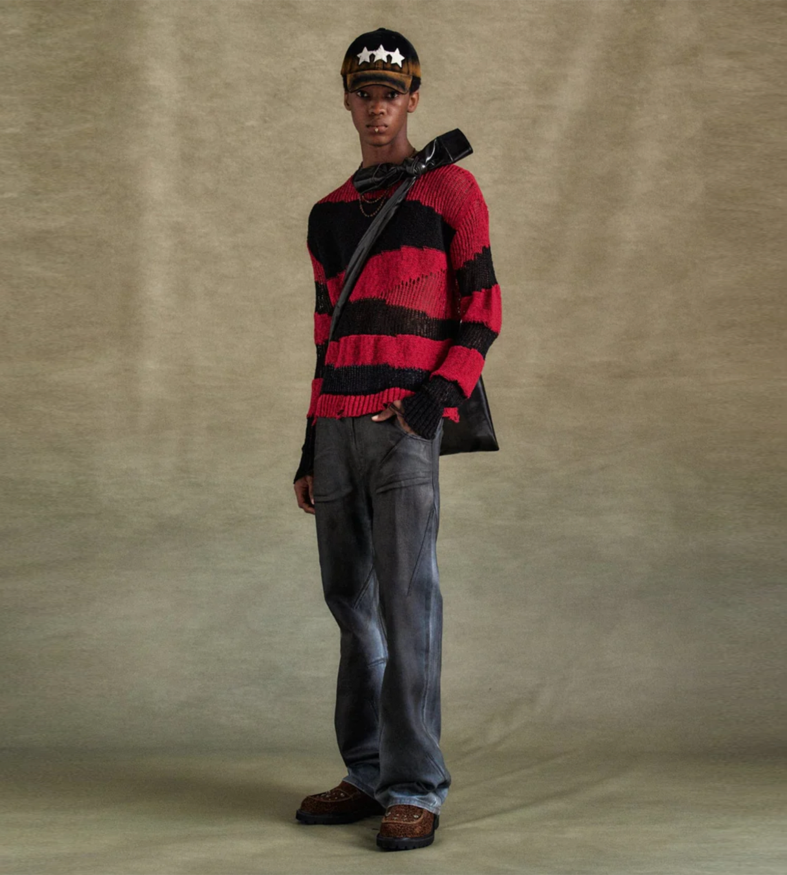 ANDERSSON BELL - Dirty Spray Washed Wide-leg Jeans Blue