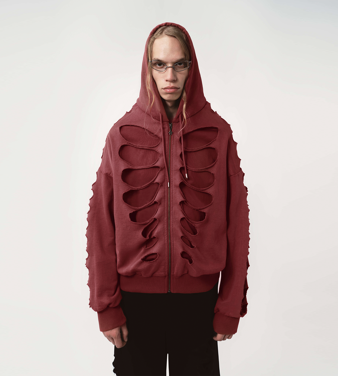 AVAVAV - Tim Shoulderless Zip Hoodie Cut-out Red