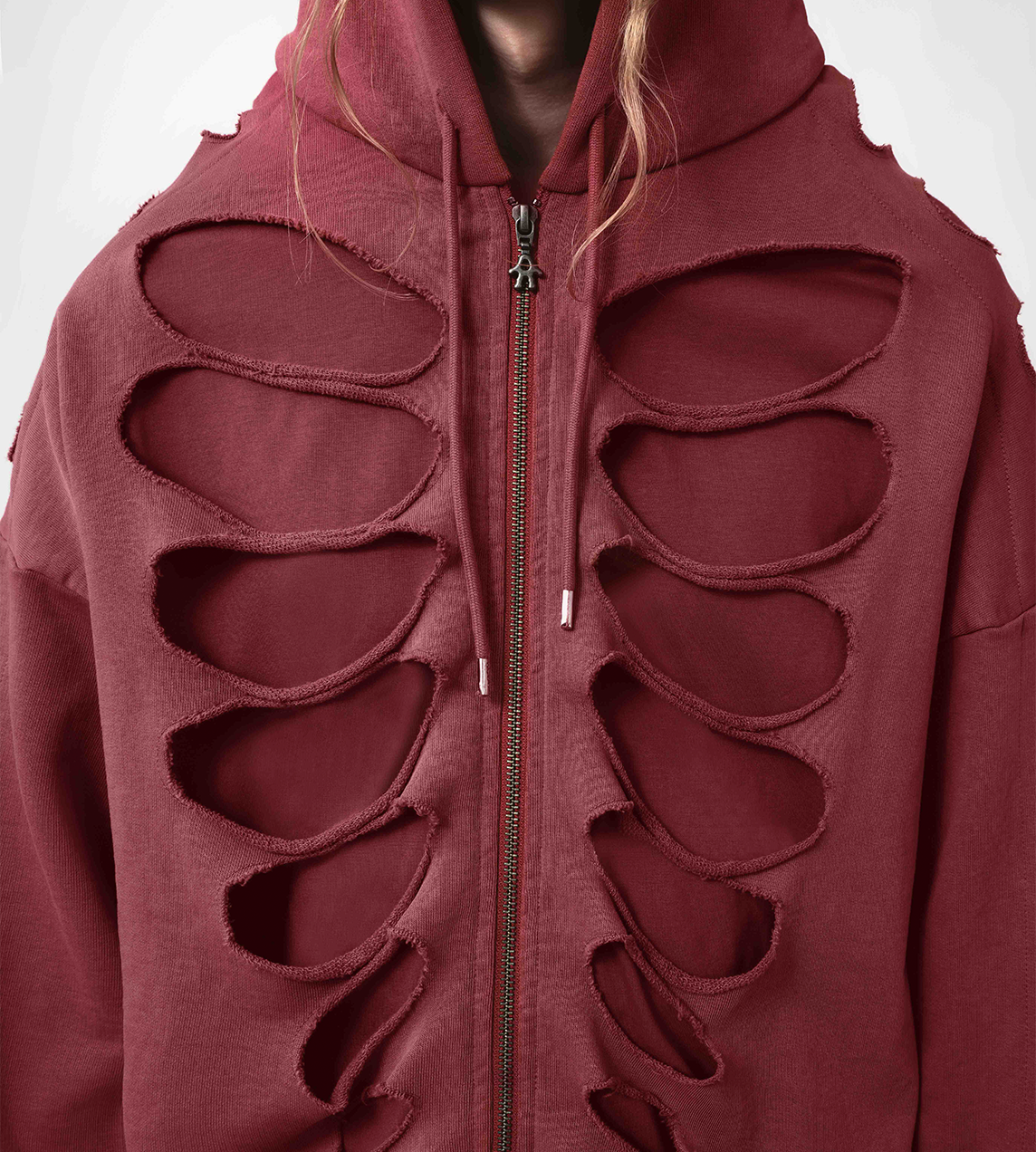 Tim Shoulderless Zip Hoodie Cut-out Red