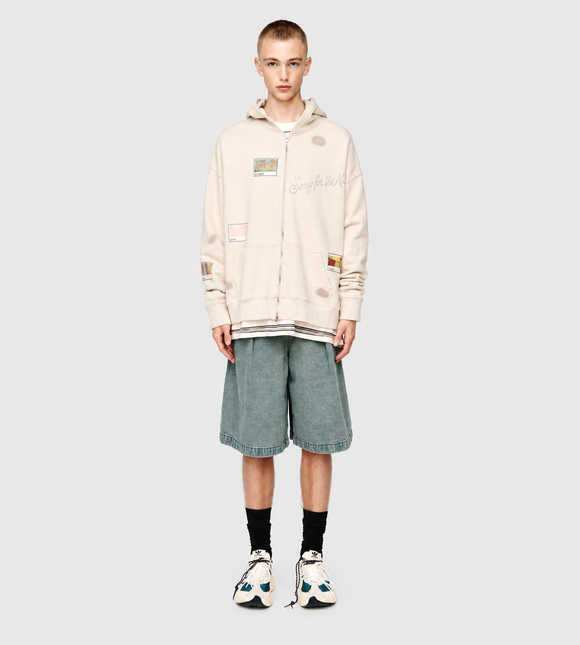 SONG FOR THE MUTE - 'Vignettes' Zip Up Relaxed Hoodie Beige