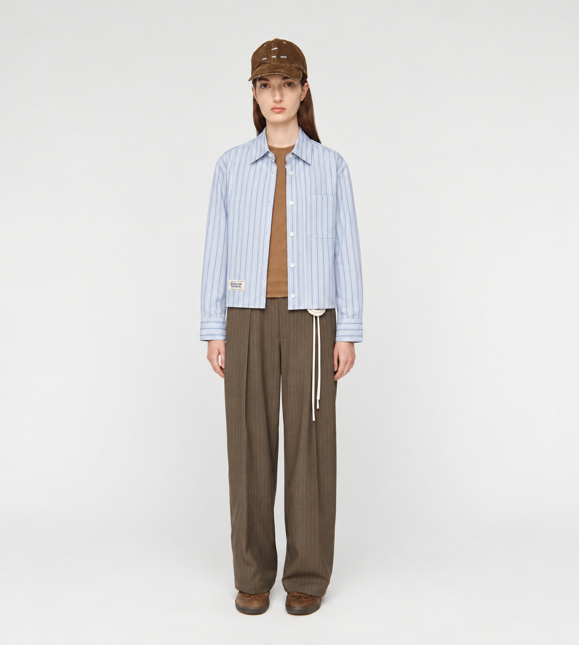 L/S Cropped School Shirt Light Blue Stripe