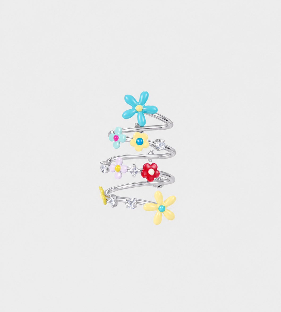 Flower Gemstone Spiral Ring Multi