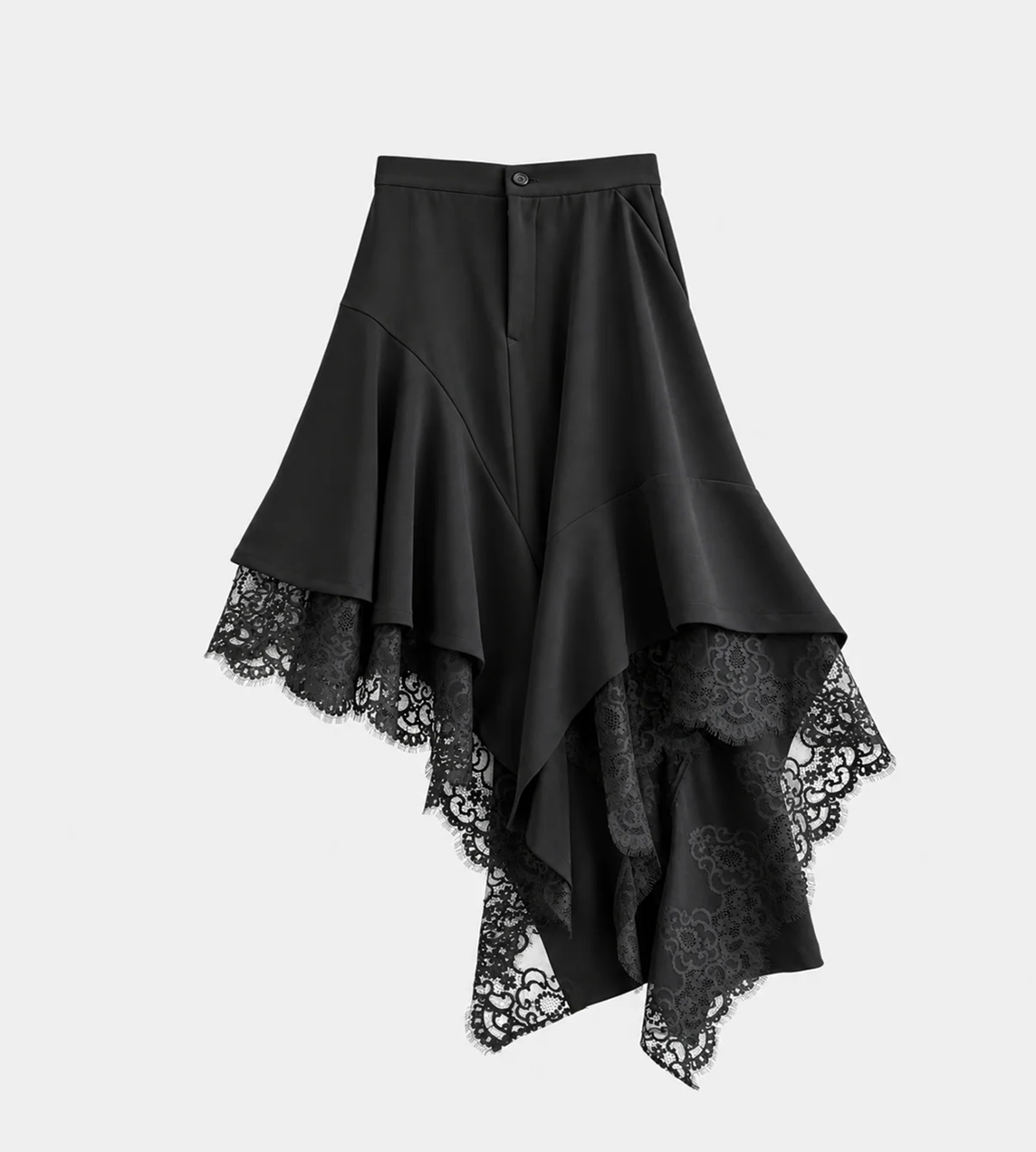 Random Hem Lace Skirt Black