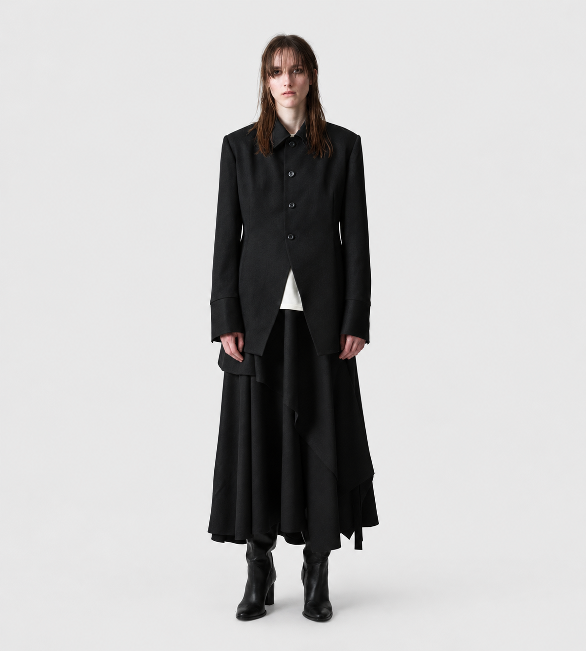 UJOH - Eyelet Drape Skirt Black