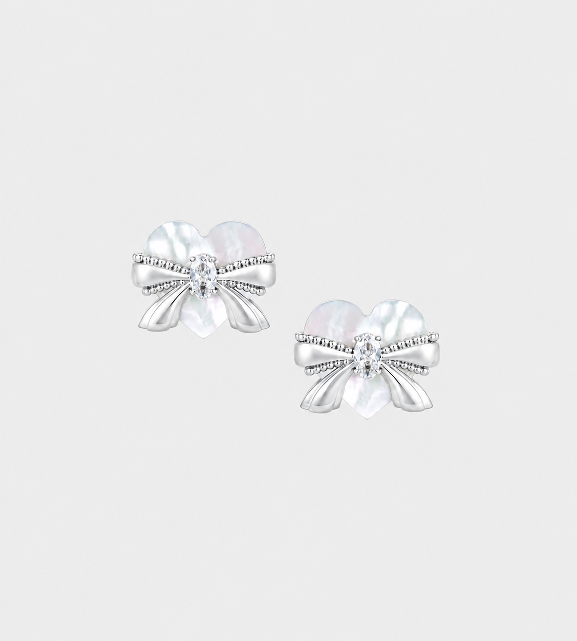 YVMIN - Heart Bow Stud Earrings White