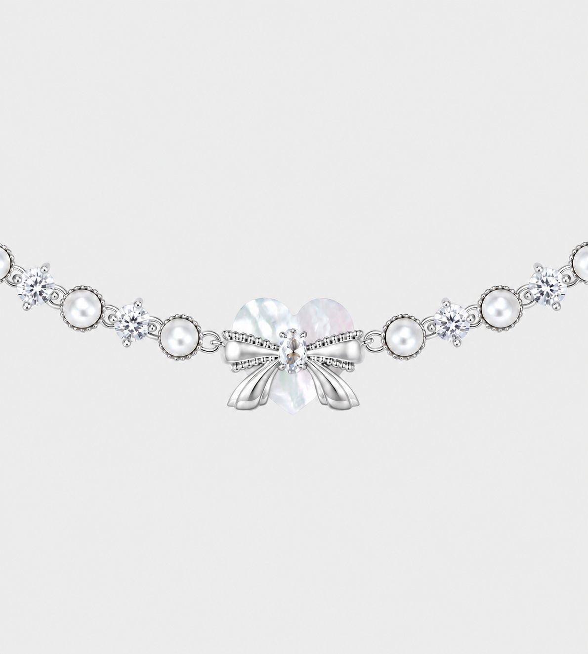YVMIN - Heart Shaped Pearl Chain Necklace Silver