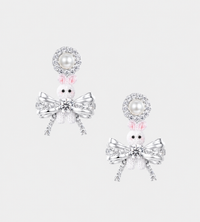 YVMIN - Woven Mini Rabbit Bowknot Pearl Earring Silver