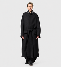 Giovanni Cavagna - Relaxed Wool Coat with Belt Black