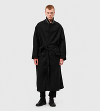 Giovanni Cavagna - Relaxed Wool Coat with Belt Black