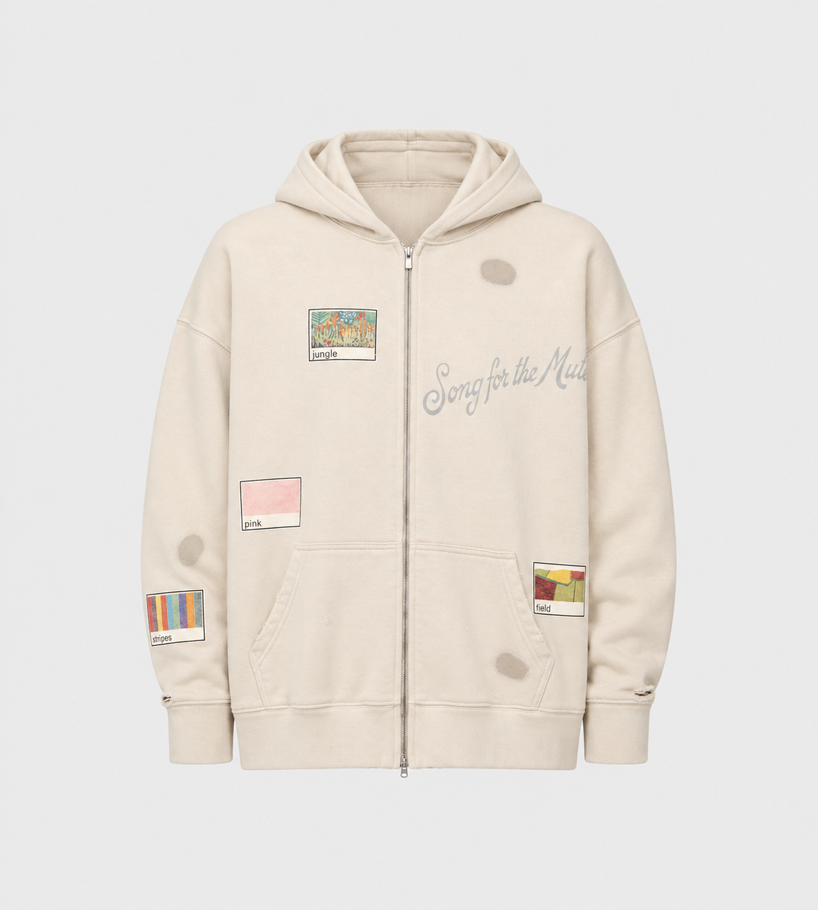 SONG FOR THE MUTE - 'Vignettes' Zip Up Relaxed Hoodie Beige