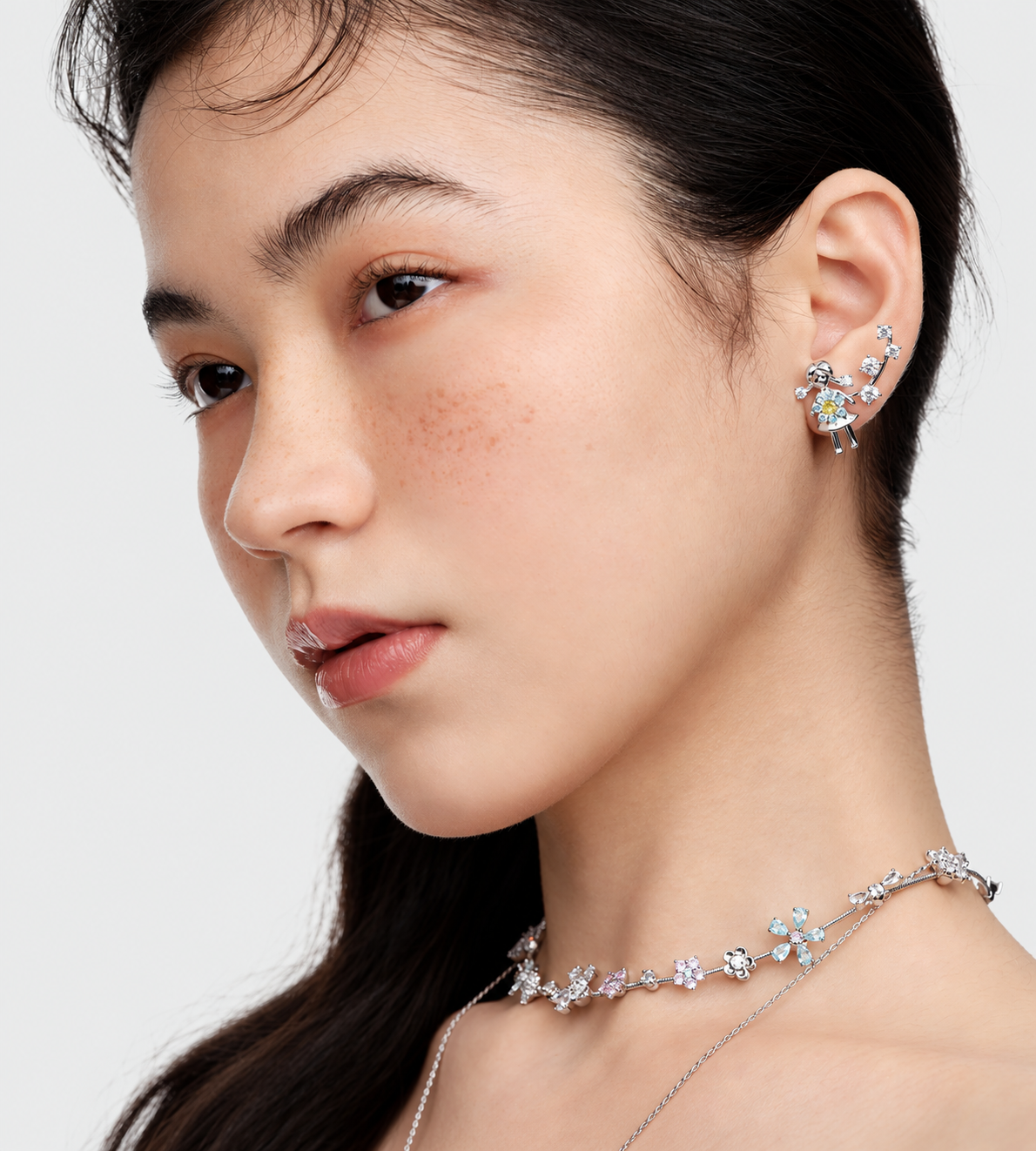Mini Girl Flowers Earrings Silver