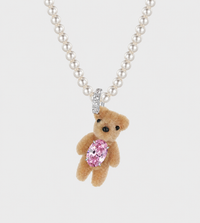 YVMIN - Mini Flocked Bear Pearl Necklace Pink