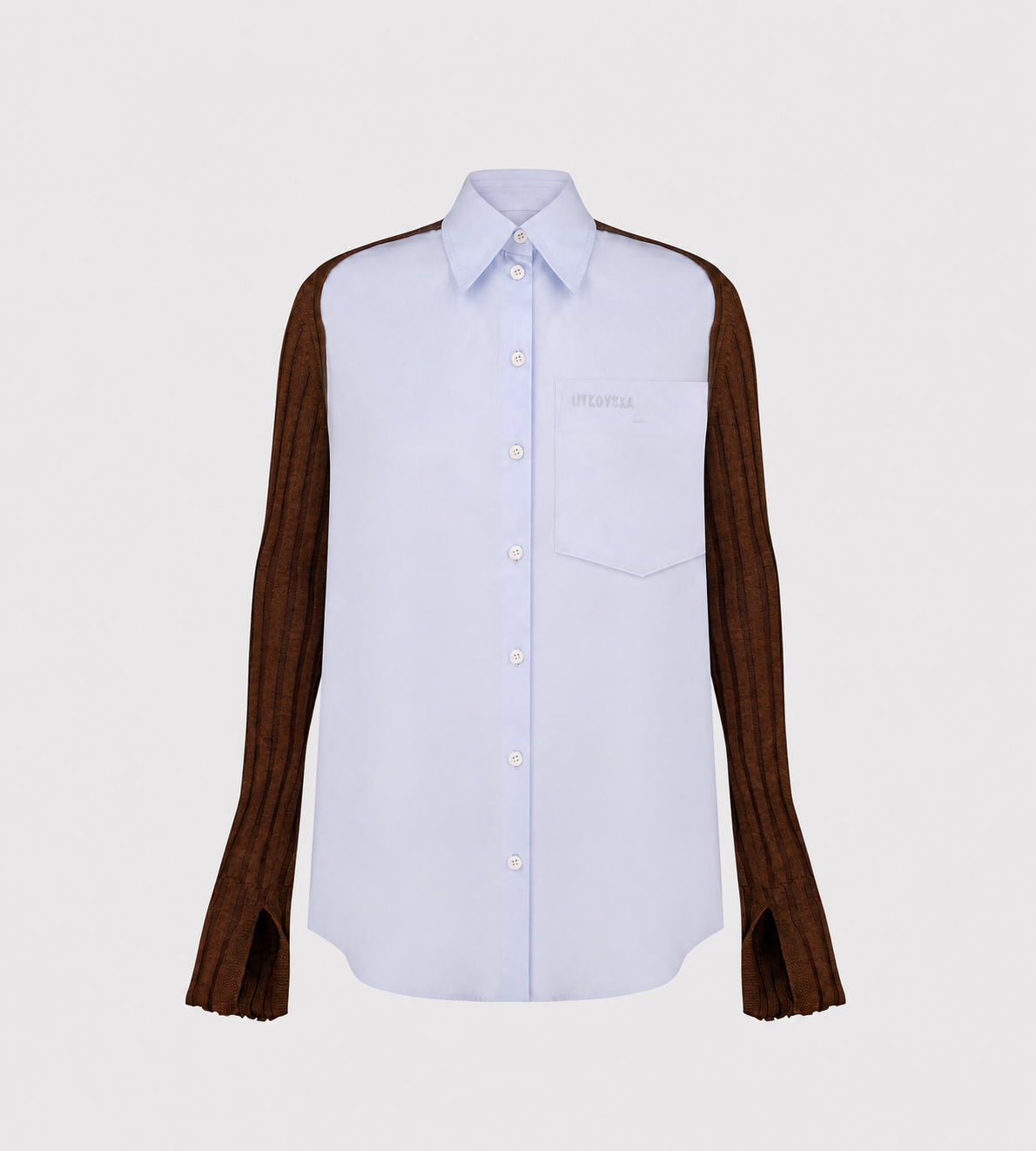 LITKOVSKA - Shirt With Ribbed-Knit Sleeves Blue/Brown