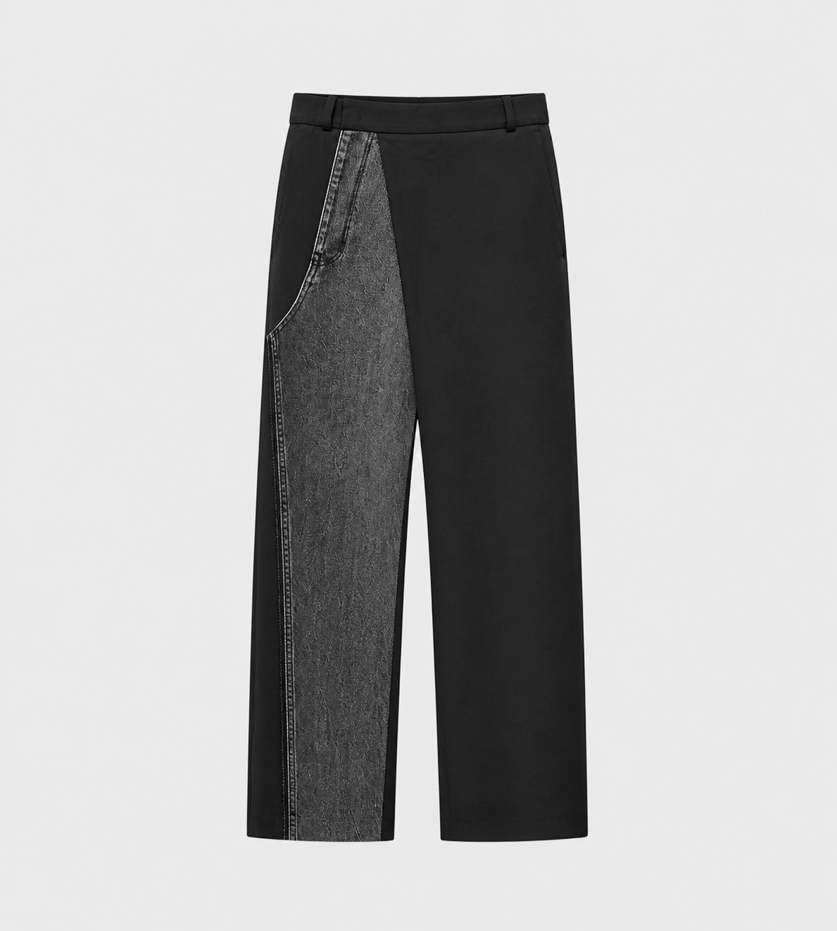 LITKOVSKA - Deconstructed Offset-Zip Pants With Denim Panel Blk/Grey