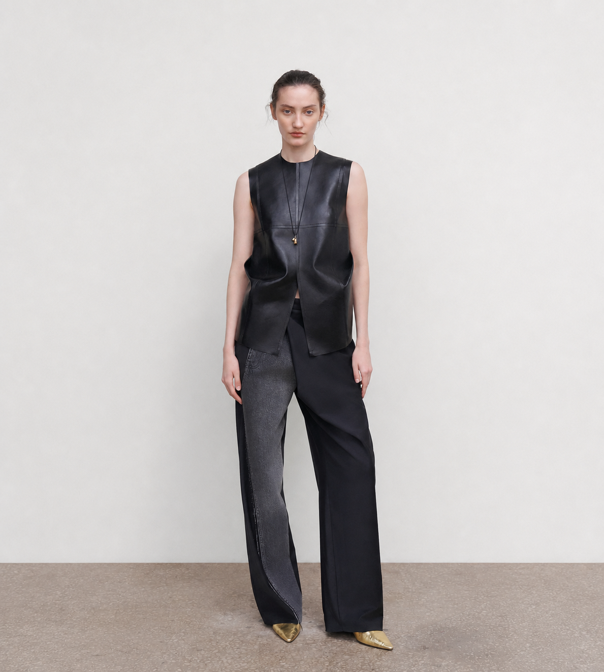 LITKOVSKA - Deconstructed Offset-Zip Pants With Denim Panel Blk/Grey