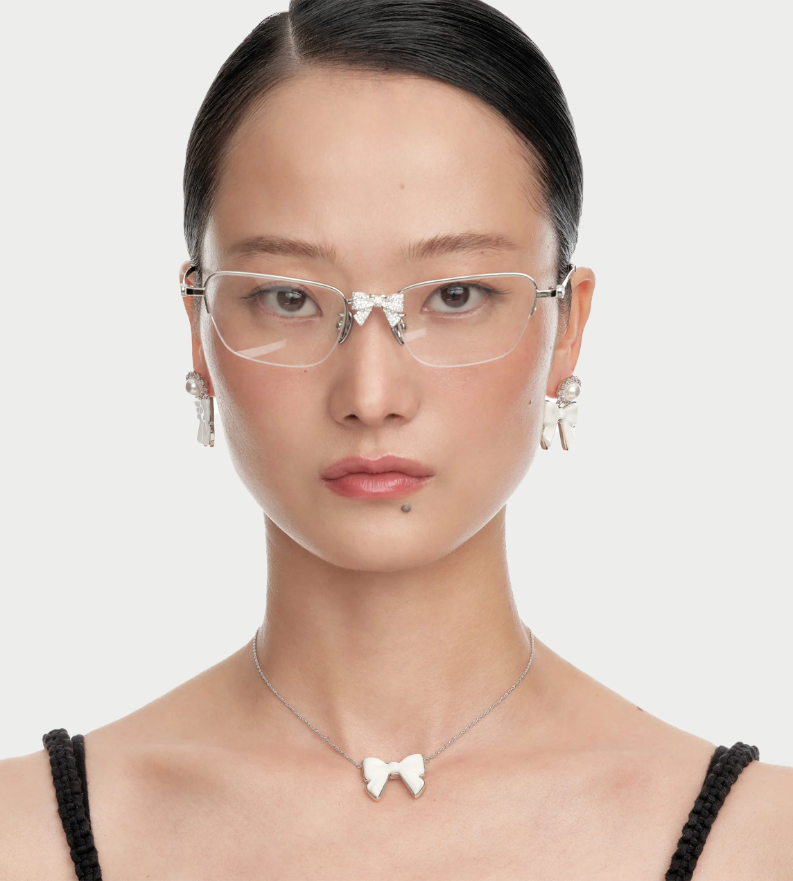 Crystal Bowknot Glasses Silver