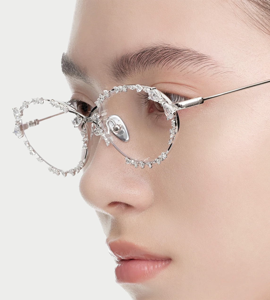 Gemstone-studded Metal-frame Glasses Silver