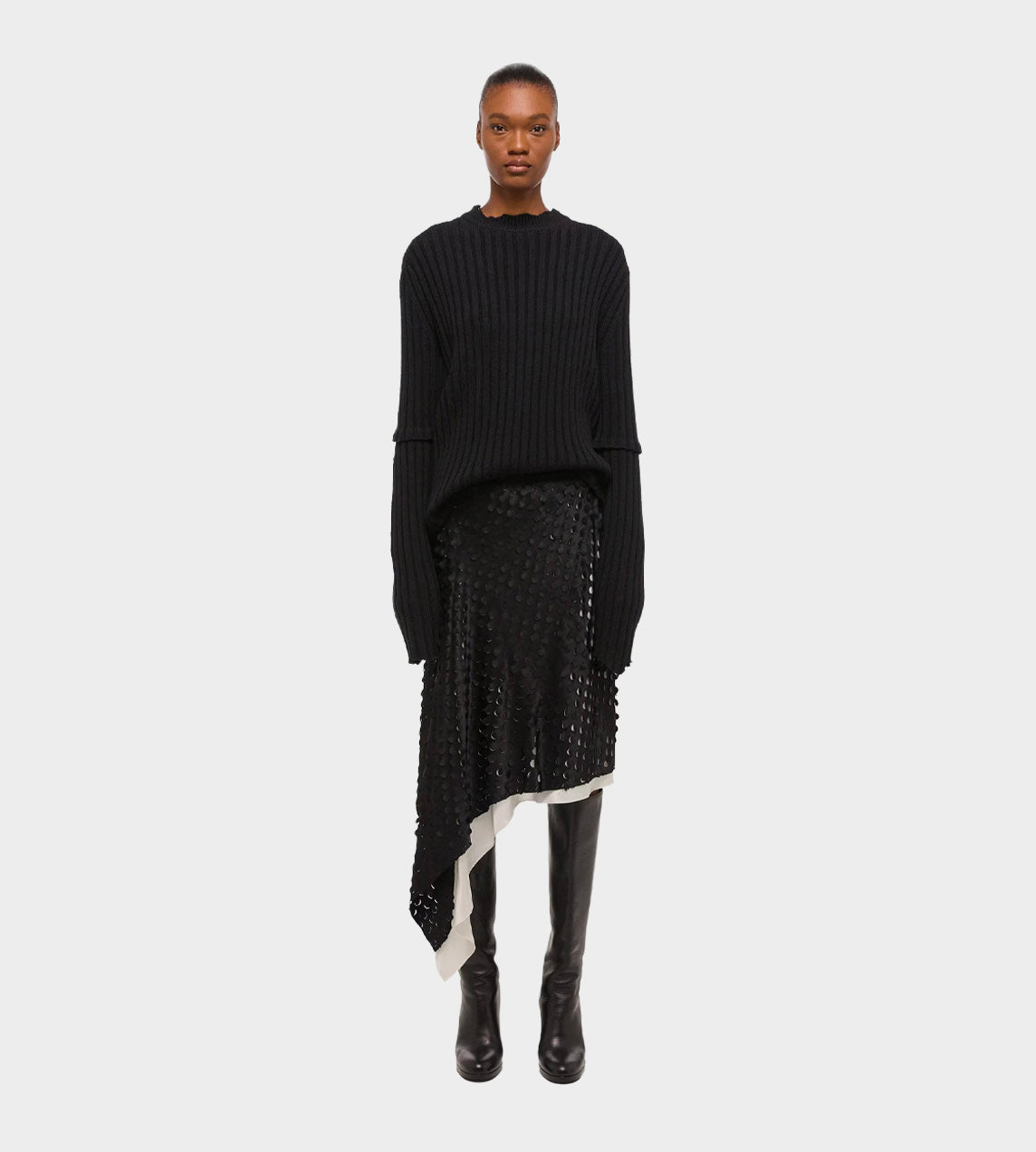 HELMUT LANG - Hole-Punched Scarf Hem Skirt Black