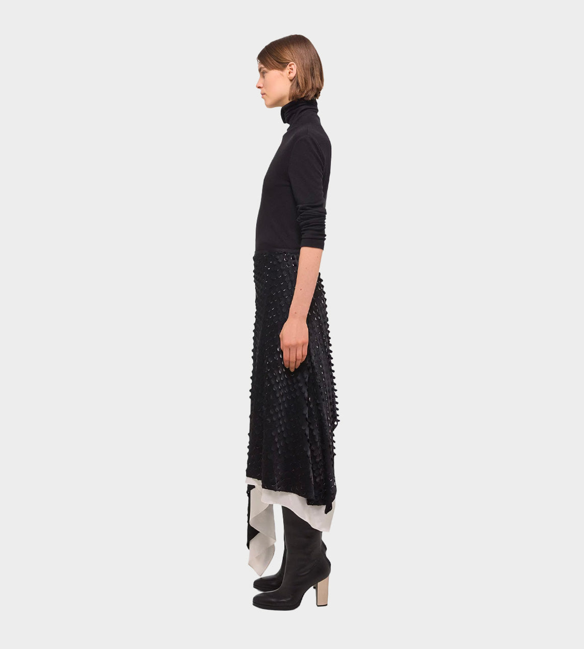 HELMUT LANG - Hole-Punched Scarf Hem Skirt Black