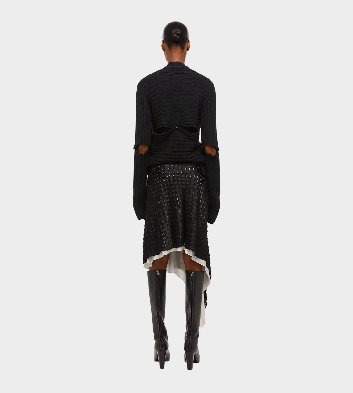 HELMUT LANG - Hole-Punched Scarf Hem Skirt Black