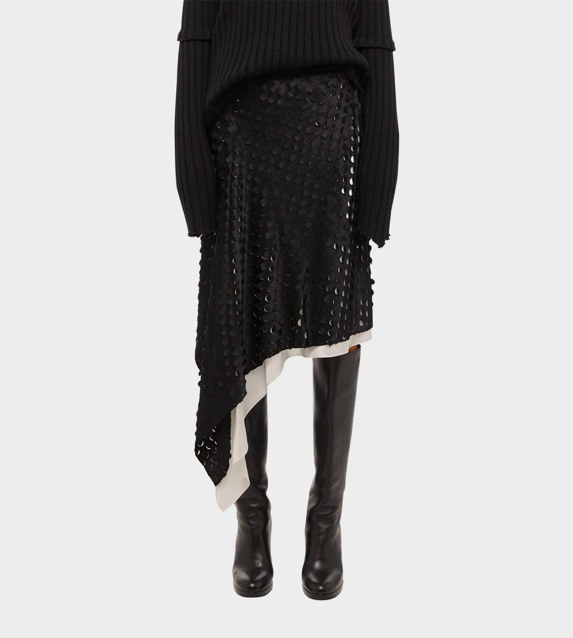 HELMUT LANG - Hole-Punched Scarf Hem Skirt Black