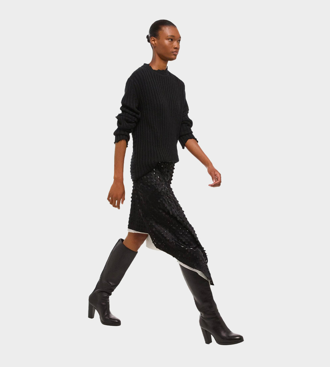 HELMUT LANG - Hole-Punched Scarf Hem Skirt Black